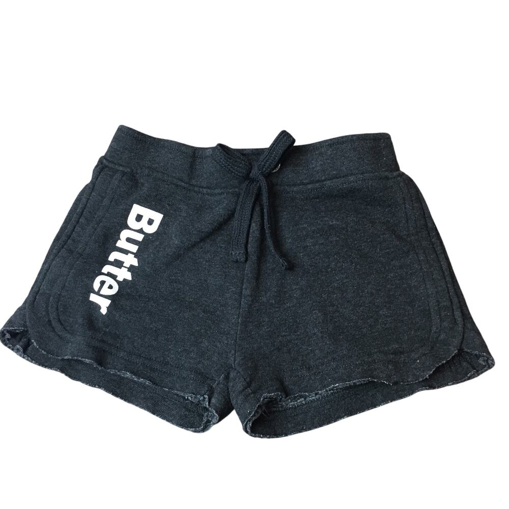 Butter Super Soft Girls Logo Fleece Elastic Waist Black Sweat Shorts Size 4